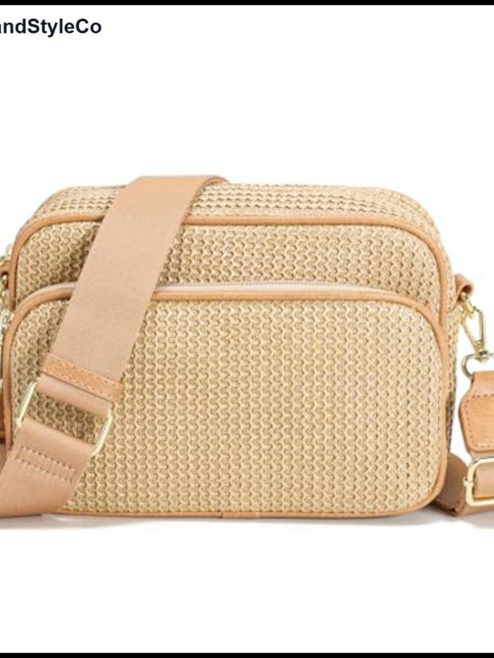 Faux Straw RFID Crossbody Bag Woven Travel Purse Detachable Strap